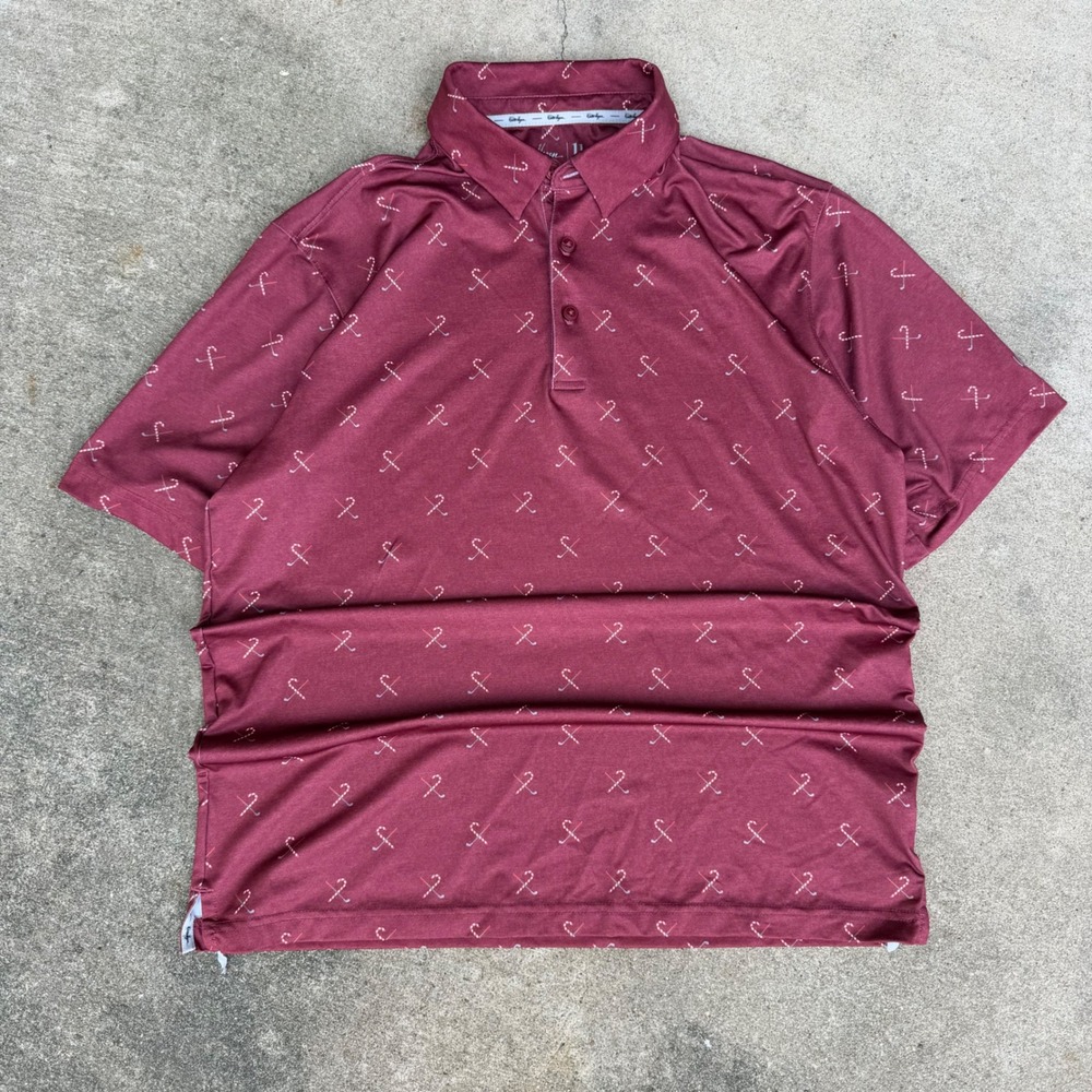 Walter Hagen Mens Golf Polo Shirt M Burgundy Candy Cane Golf Club Christmas 11M